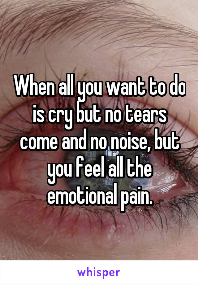 When all you want to do is cry but no tears come and no noise, but you feel all the emotional pain.