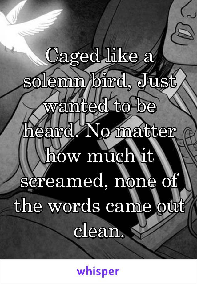 Caged like a solemn bird, Just wanted to be heard. No matter how much it screamed, none of the words came out clean.