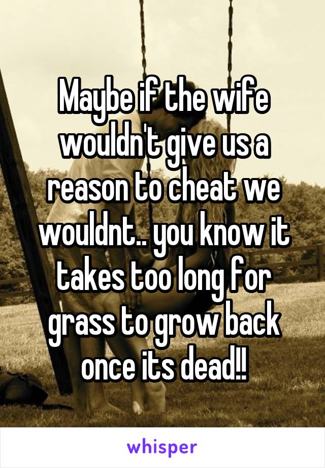 Maybe if the wife wouldn't give us a reason to cheat we wouldnt.. you know it takes too long for grass to grow back once its dead!!