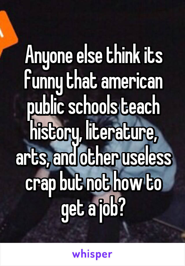 Anyone else think its funny that american public schools teach history, literature, arts, and other useless crap but not how to get a job?