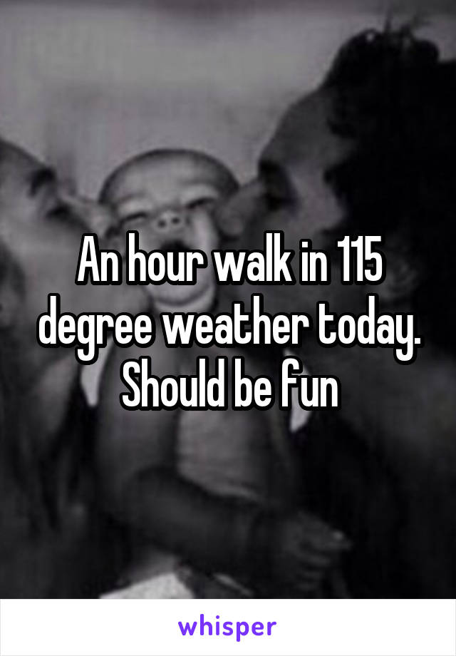 An hour walk in 115 degree weather today. Should be fun