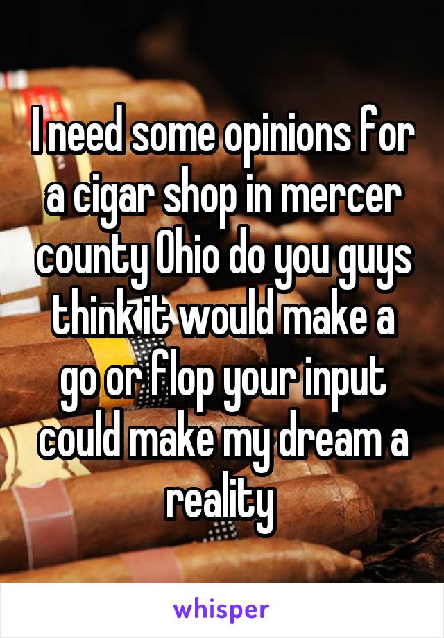 I need some opinions for a cigar shop in mercer county Ohio do you guys think it would make a go or flop your input could make my dream a reality 