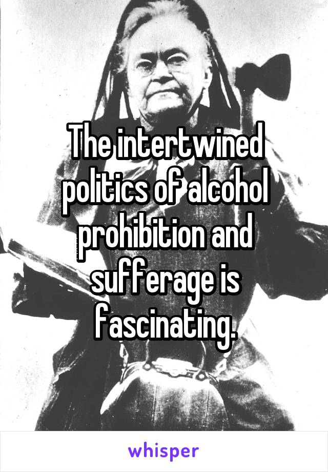 The intertwined politics of alcohol prohibition and sufferage is fascinating.