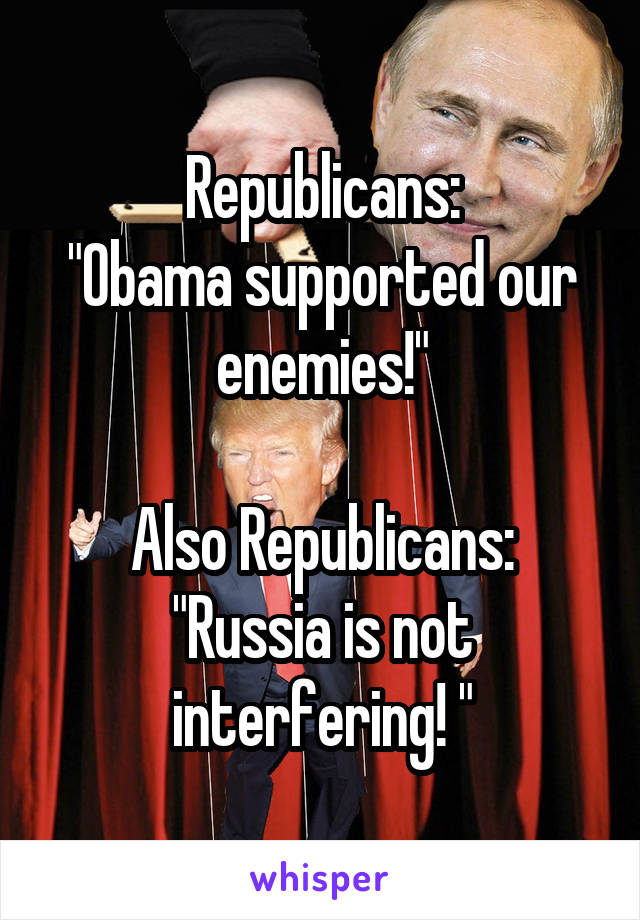 Republicans:
"Obama supported our enemies!"

Also Republicans:
"Russia is not interfering! "