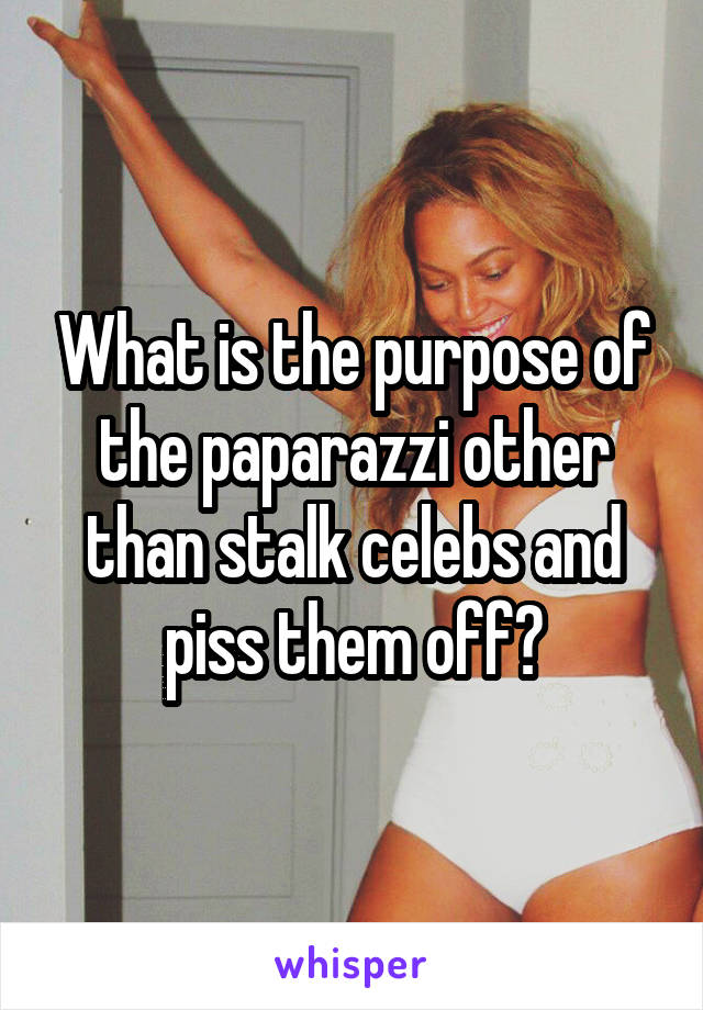 What is the purpose of the paparazzi other than stalk celebs and piss them off?