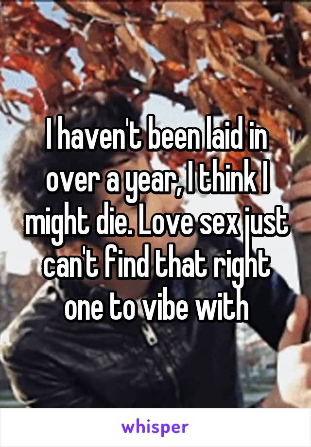 I haven't been laid in over a year, I think I might die. Love sex just can't find that right one to vibe with