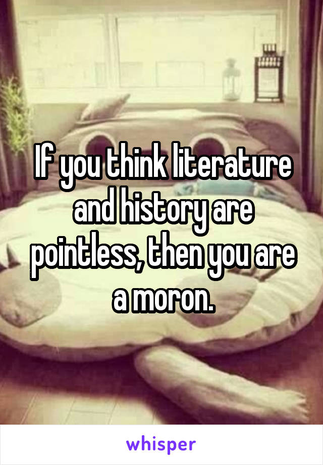 If you think literature and history are pointless, then you are a moron.