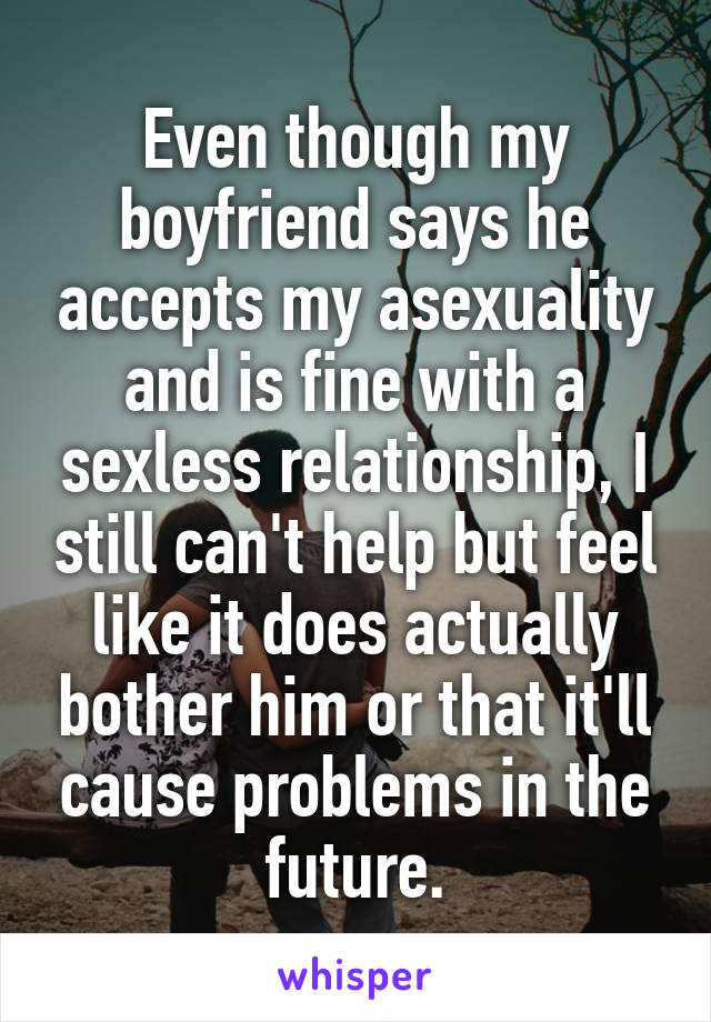 Even though my boyfriend says he accepts my asexuality and is fine with a sexless relationship, I still can't help but feel like it does actually bother him or that it'll cause problems in the future.