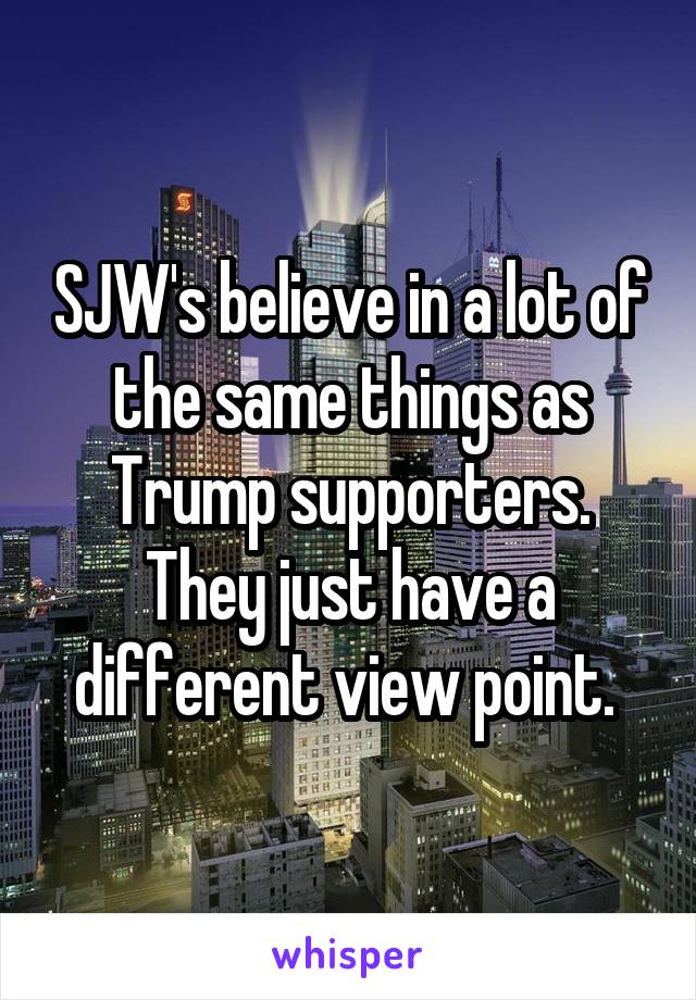 SJW's believe in a lot of the same things as Trump supporters. They just have a different view point. 