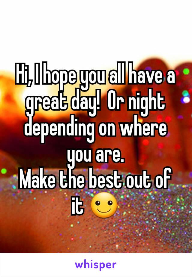 Hi, I hope you all have a great day!  Or night depending on where you are.
Make the best out of it ☺