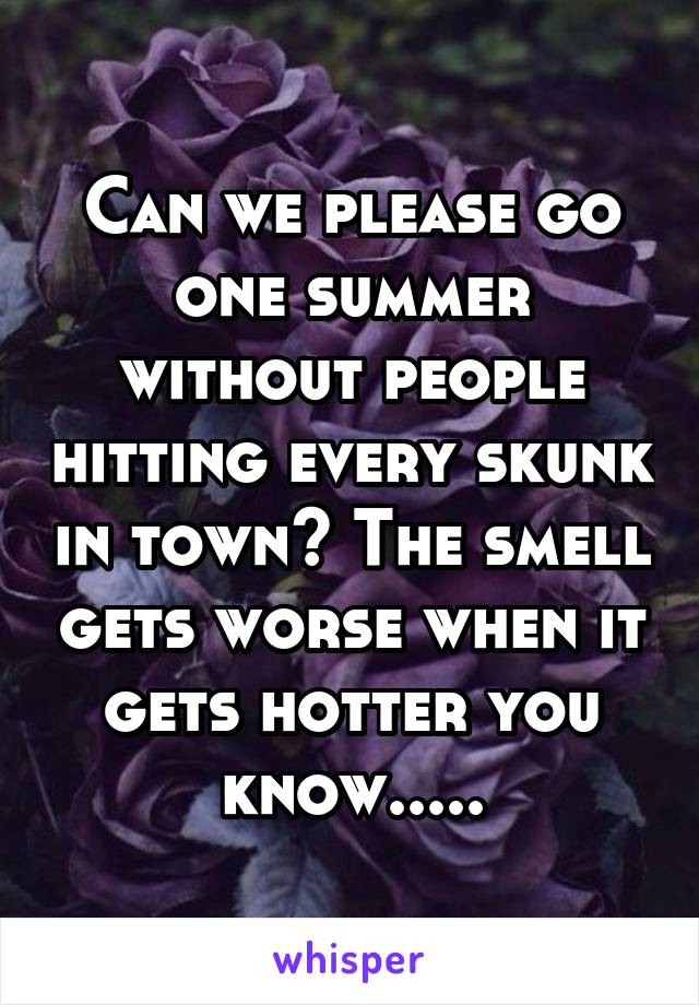 Can we please go one summer without people hitting every skunk in town? The smell gets worse when it gets hotter you know.....