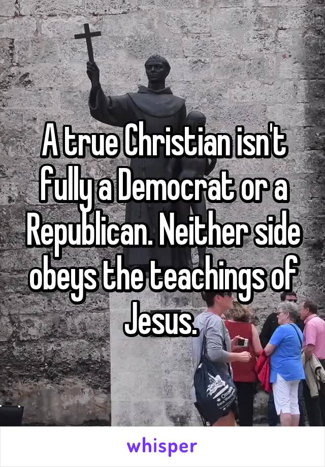 A true Christian isn't fully a Democrat or a Republican. Neither side obeys the teachings of Jesus. 