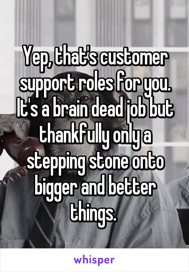Yep, that's customer support roles for you. It's a brain dead job but thankfully only a stepping stone onto bigger and better things. 