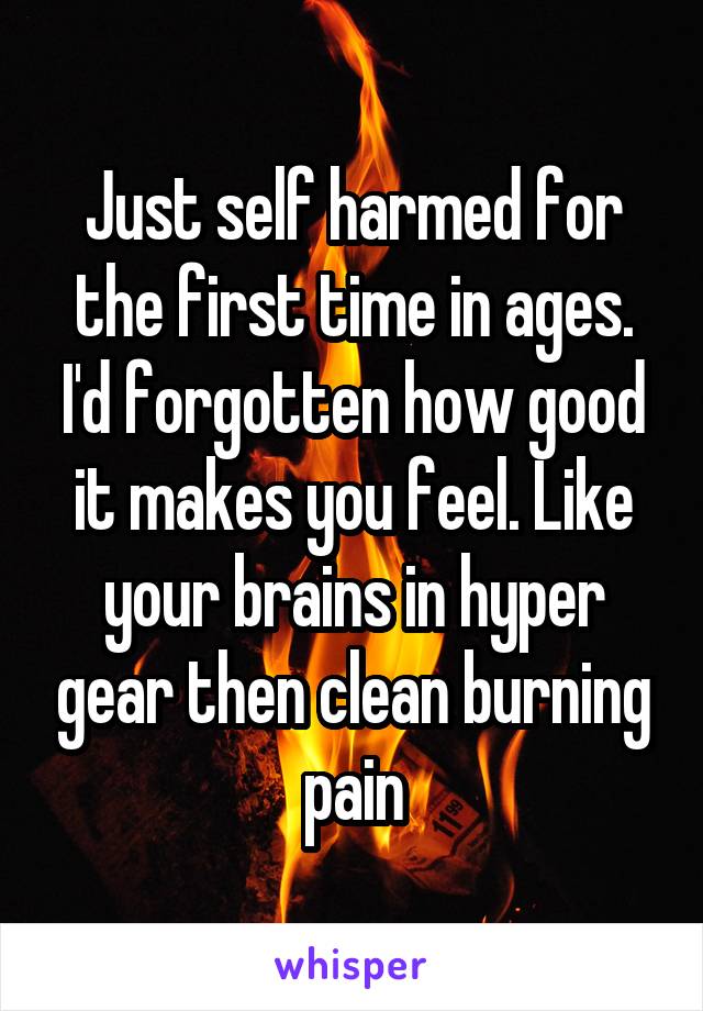 Just self harmed for the first time in ages. I'd forgotten how good it makes you feel. Like your brains in hyper gear then clean burning pain