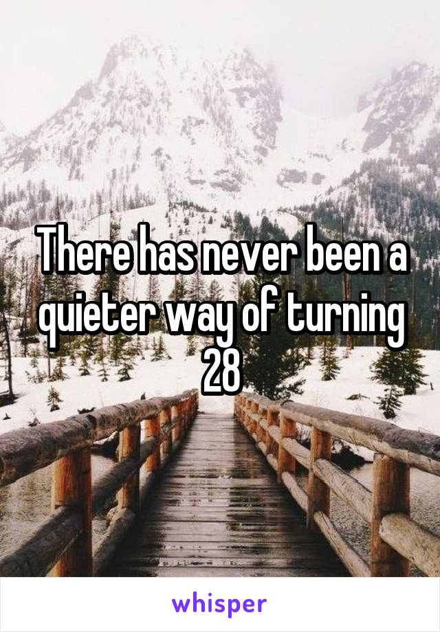 There has never been a quieter way of turning 28