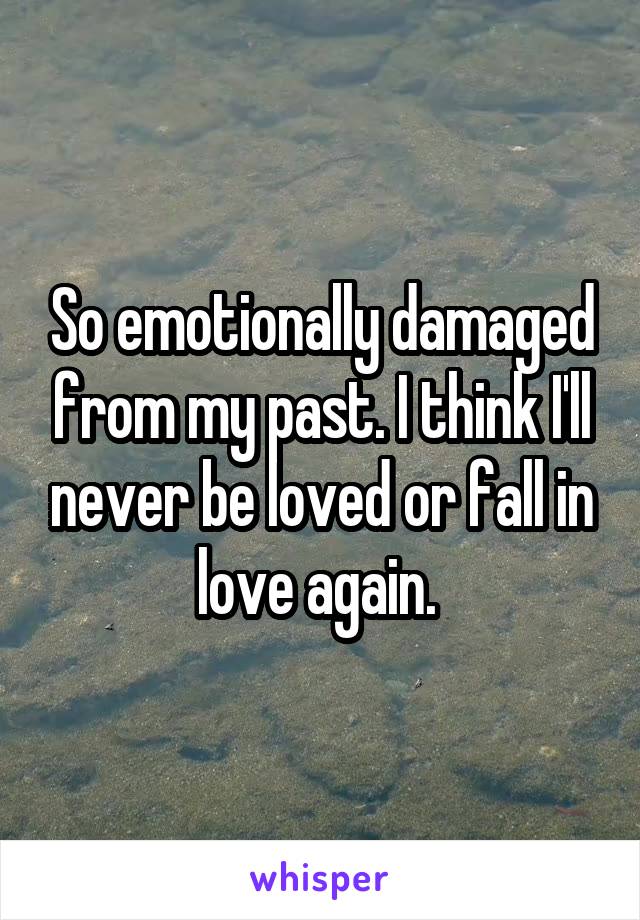 So emotionally damaged from my past. I think I'll never be loved or fall in love again. 