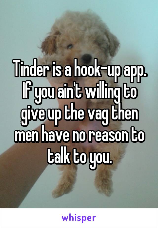 Tinder is a hook-up app. If you ain't willing to give up the vag then men have no reason to talk to you.