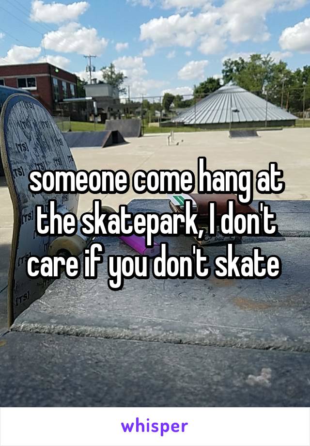 someone come hang at the skatepark, I don't care if you don't skate 