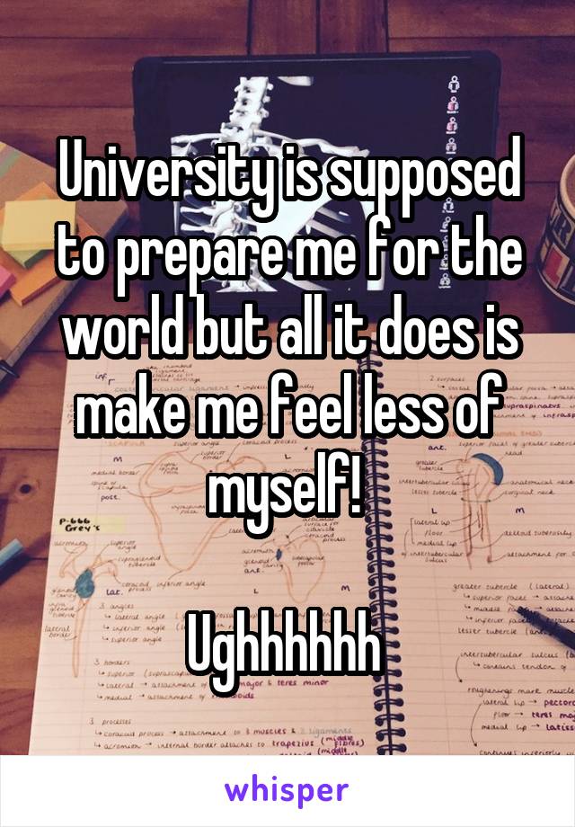 University is supposed to prepare me for the world but all it does is make me feel less of myself! 

Ughhhhhh 