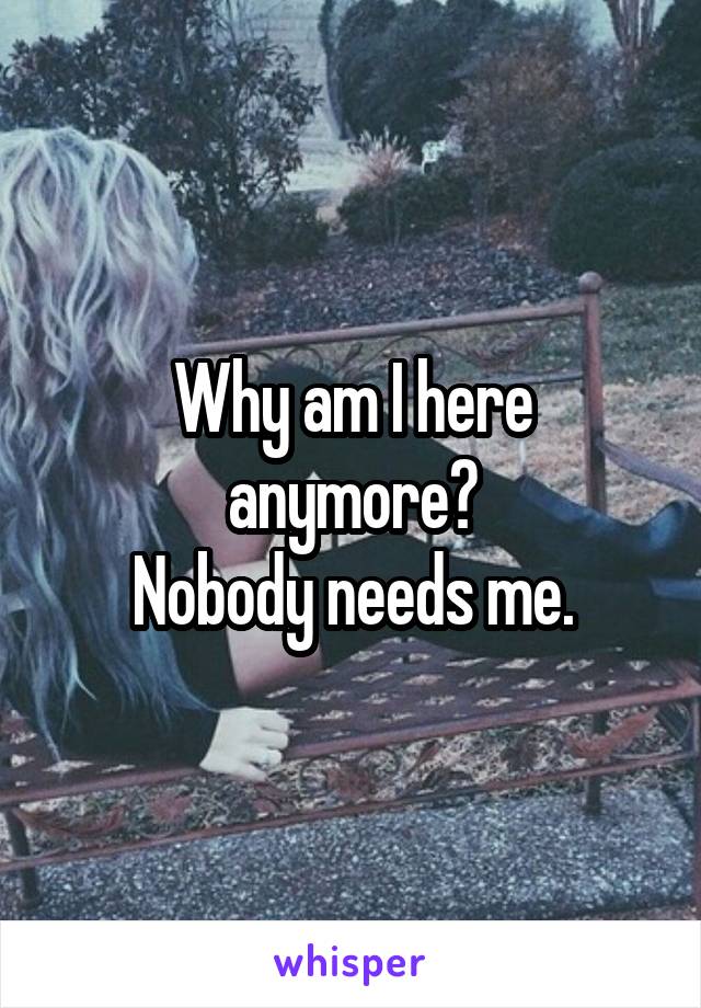 Why am I here anymore?
Nobody needs me.