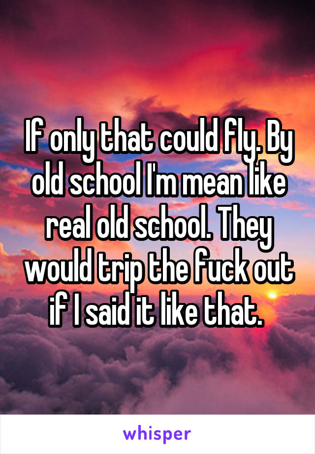 If only that could fly. By old school I'm mean like real old school. They would trip the fuck out if I said it like that. 