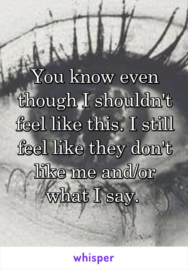 You know even though I shouldn't feel like this. I still feel like they don't like me and/or what I say. 