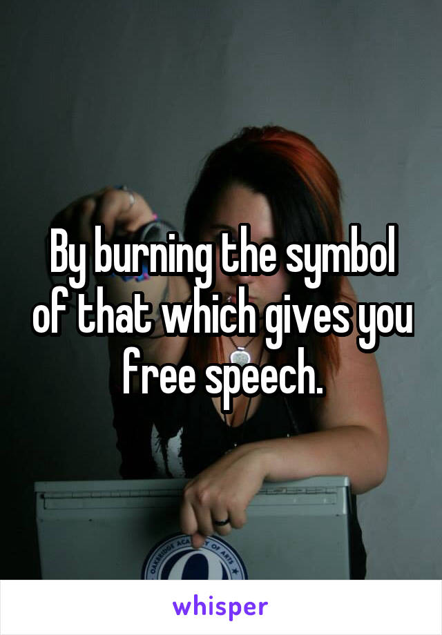 By burning the symbol of that which gives you free speech.