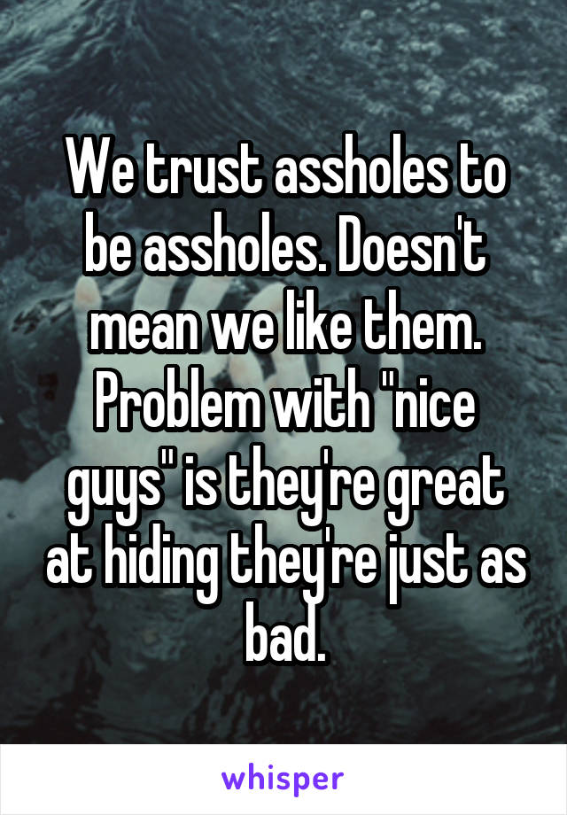 We trust assholes to be assholes. Doesn't mean we like them. Problem with "nice guys" is they're great at hiding they're just as bad.