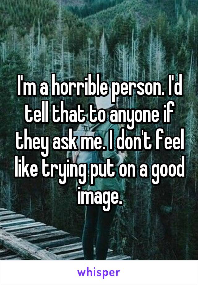 I'm a horrible person. I'd tell that to anyone if they ask me. I don't feel like trying put on a good image.