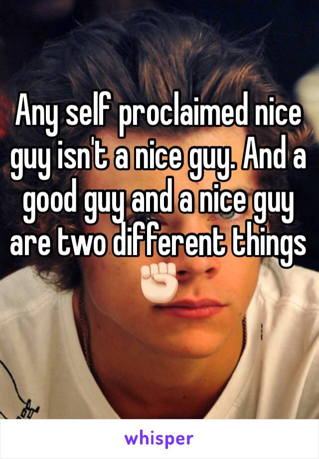 Any self proclaimed nice guy isn't a nice guy. And a good guy and a nice guy are two different things ✊🏻