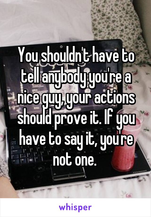 You shouldn't have to tell anybody you're a nice guy, your actions should prove it. If you have to say it, you're not one. 