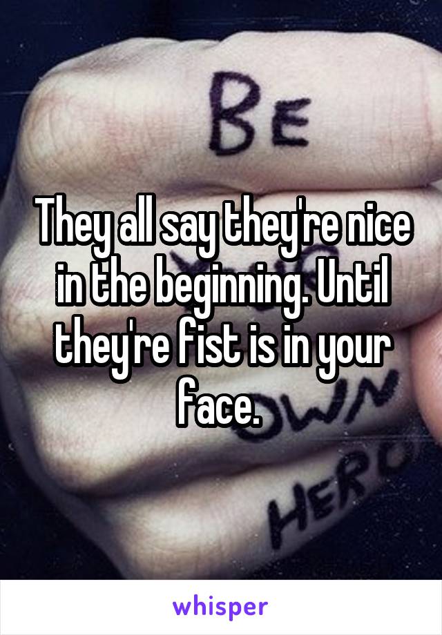 They all say they're nice in the beginning. Until they're fist is in your face. 