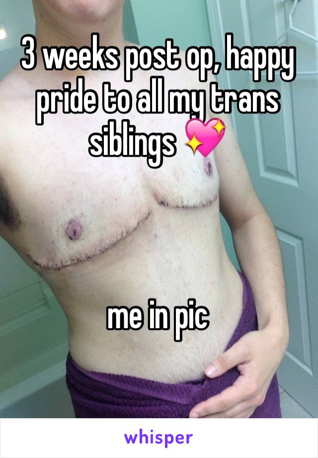 3 weeks post op, happy pride to all my trans siblings 💖 



me in pic 