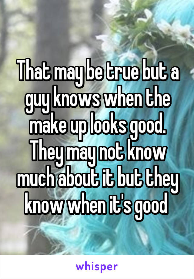 That may be true but a guy knows when the make up looks good. They may not know much about it but they know when it's good 