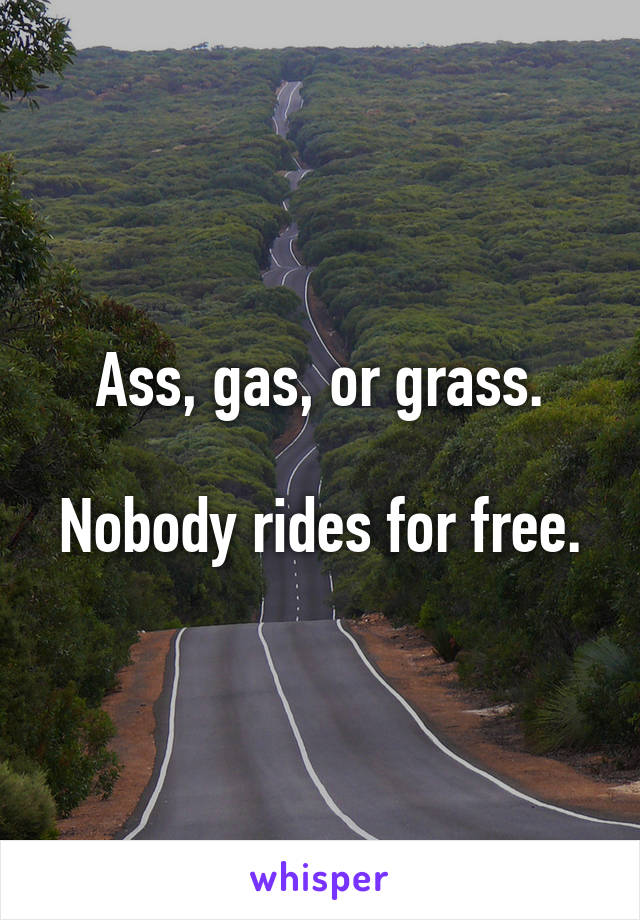 Ass, gas, or grass.

Nobody rides for free.