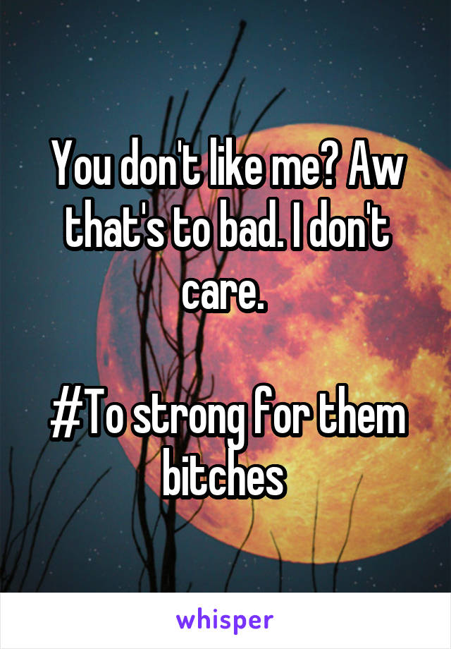You don't like me? Aw that's to bad. I don't care. 

#To strong for them bitches 