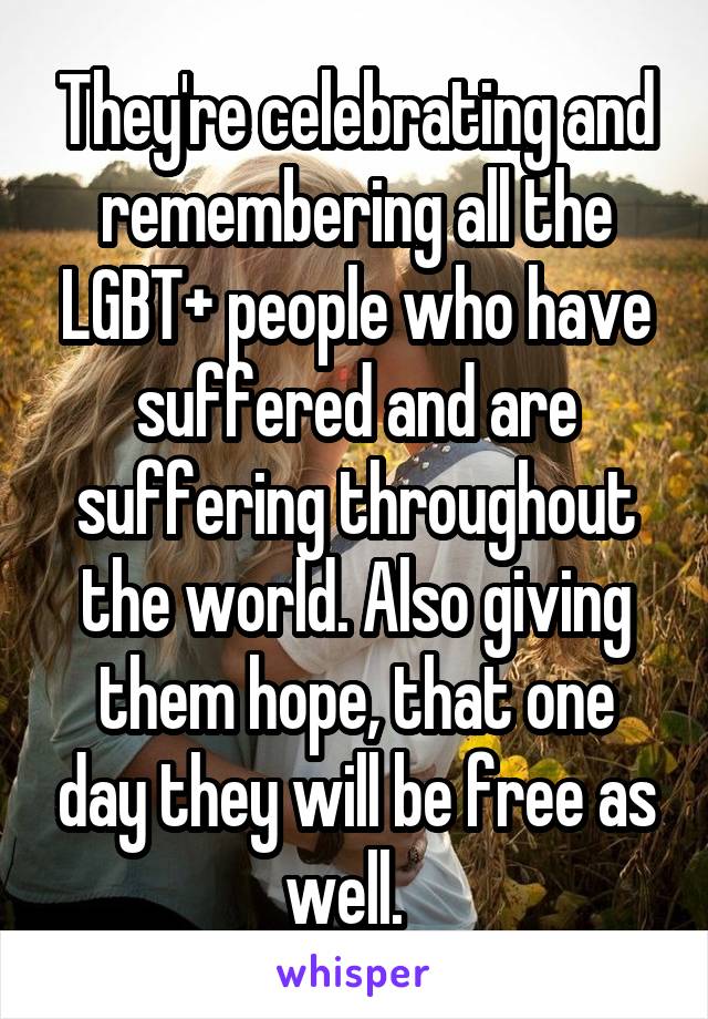 They're celebrating and remembering all the LGBT+ people who have suffered and are suffering throughout the world. Also giving them hope, that one day they will be free as well.  