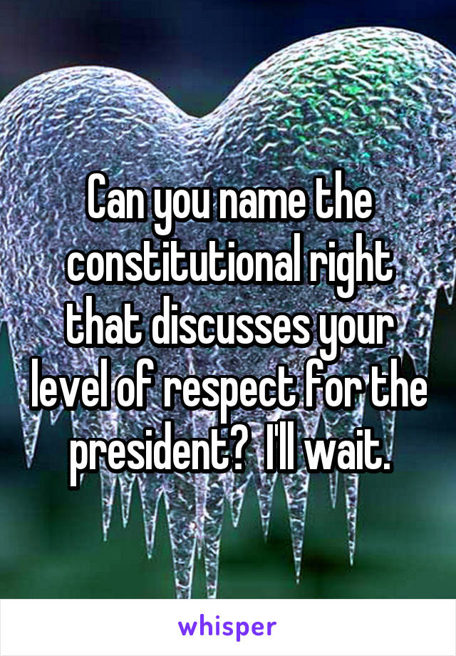 Can you name the constitutional right that discusses your level of respect for the president?  I'll wait.