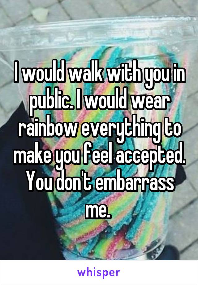 I would walk with you in public. I would wear rainbow everything to make you feel accepted. You don't embarrass me. 