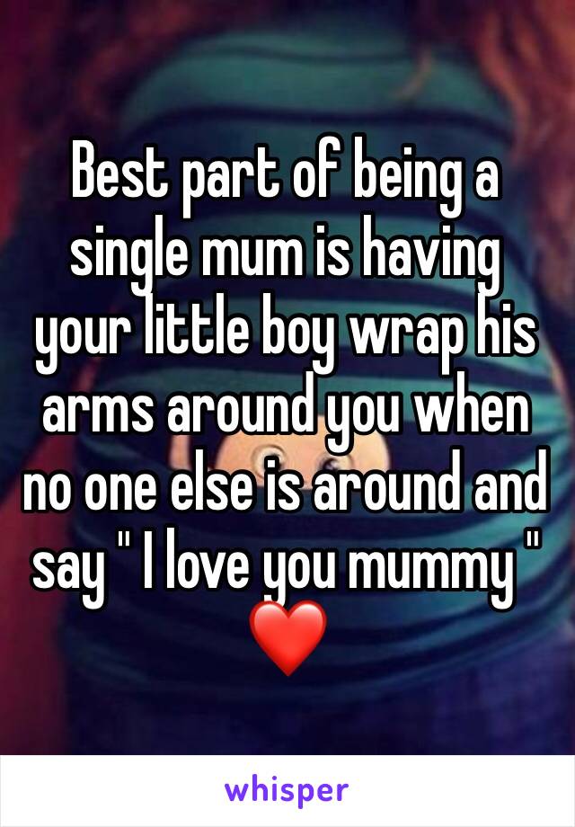 Best part of being a single mum is having your little boy wrap his arms around you when no one else is around and say " I love you mummy " ❤️