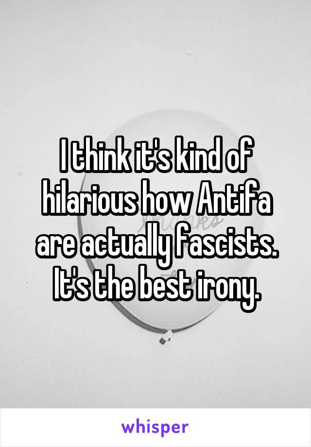 I think it's kind of hilarious how Antifa are actually fascists.
It's the best irony.