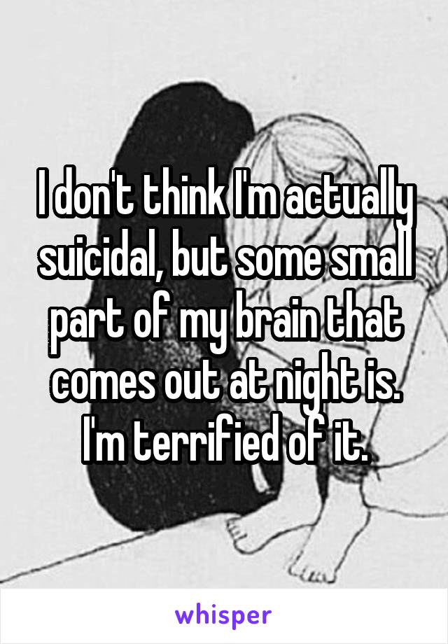 I don't think I'm actually suicidal, but some small part of my brain that comes out at night is. I'm terrified of it.