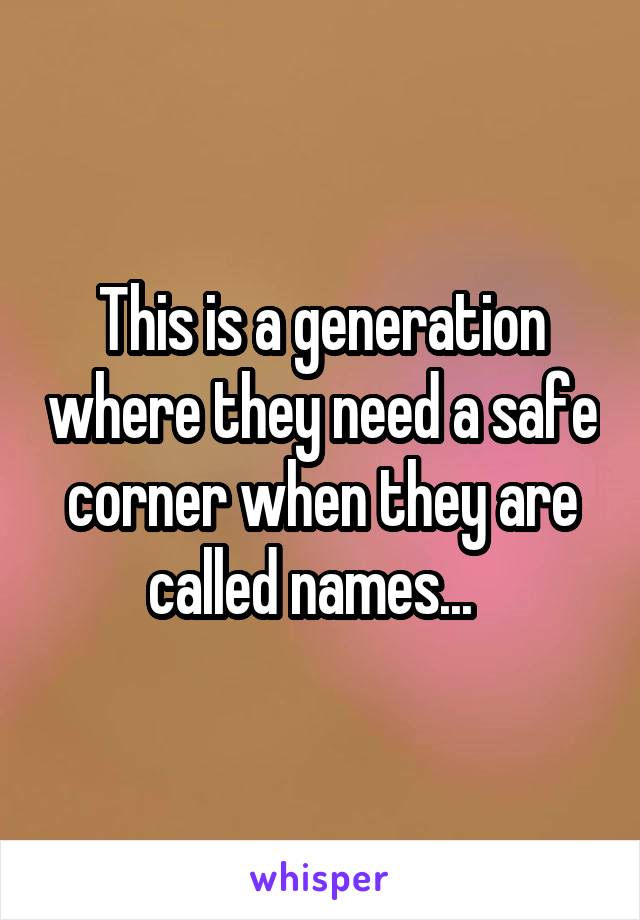 This is a generation where they need a safe corner when they are called names...  
