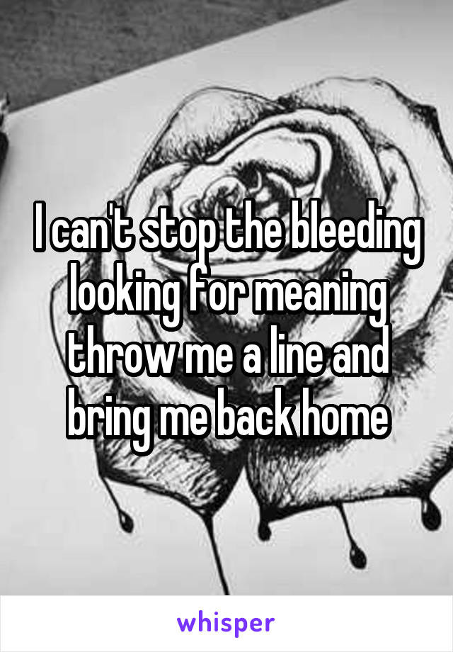 I can't stop the bleeding looking for meaning throw me a line and bring me back home