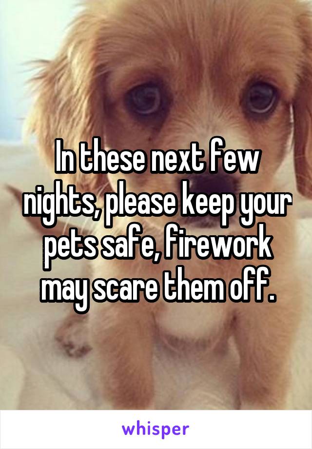 In these next few nights, please keep your pets safe, firework may scare them off.