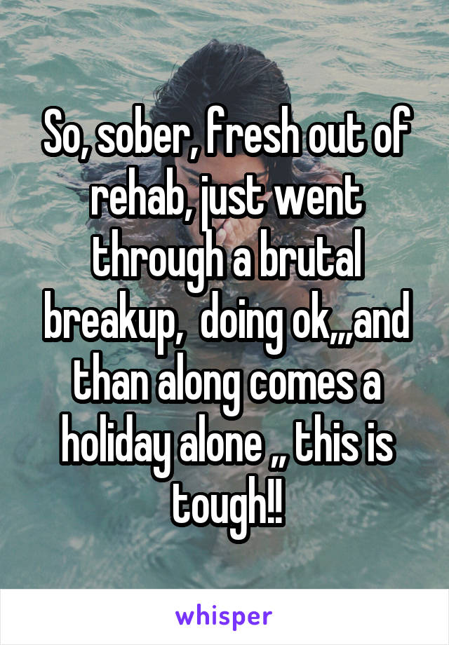 So, sober, fresh out of rehab, just went through a brutal breakup,  doing ok,,,and than along comes a holiday alone ,, this is tough!!