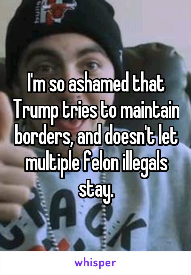 I'm so ashamed that Trump tries to maintain borders, and doesn't let multiple felon illegals stay.