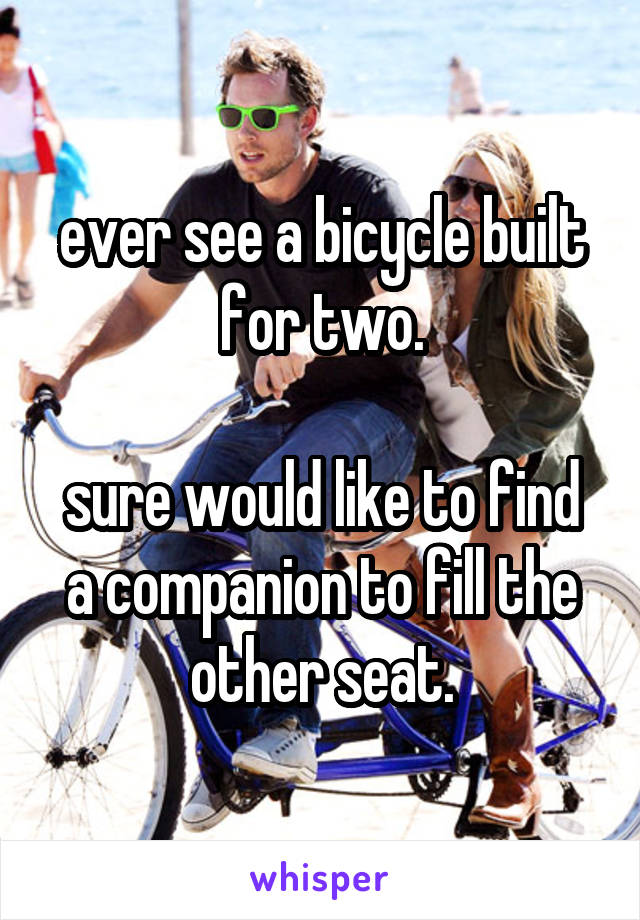 ever see a bicycle built for two.

sure would like to find a companion to fill the other seat.