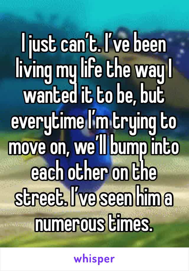 I just can’t. I’ve been living my life the way I wanted it to be, but everytime I’m trying to move on, we’ll bump into each other on the street. I’ve seen him a numerous times.