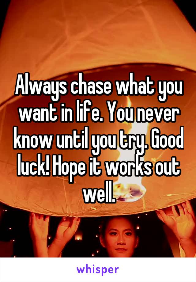Always chase what you want in life. You never know until you try. Good luck! Hope it works out well.
